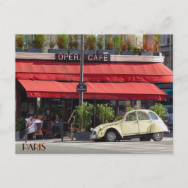 Vintage Citröen-bil utanför en parisiskt kafé Vykort