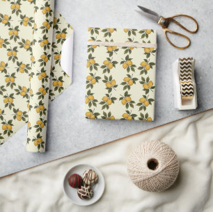 Vintage Citron & Blad Botaniskt Inpackningspapper Presentpapper