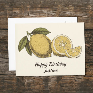 Vintage Citron Illustration Vykort