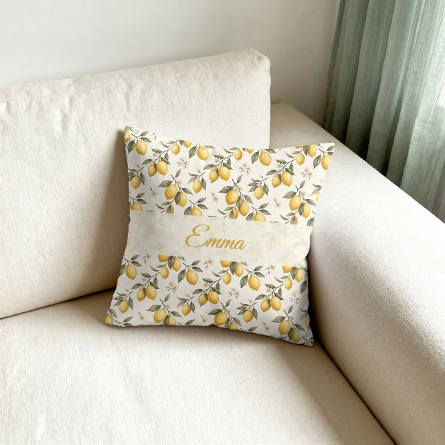 Vintage Citronblom - Elegant Botanisk Citrus Kudde (Skapare uppladdad)