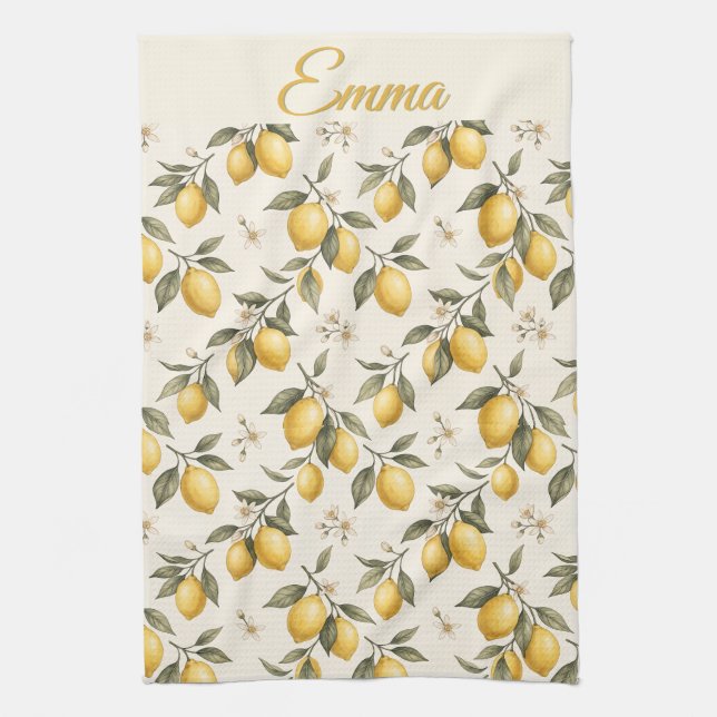 Vintage Citronblomma – Elegant Botanisk Citrus Kökshandduk (Vertikal)