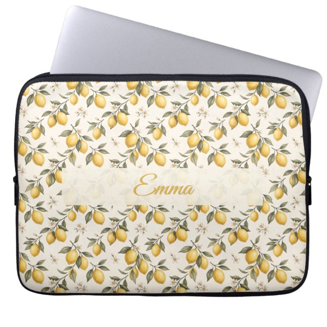 Vintage Citronblomma – Elegant Botanisk Citrus Laptop Fodral (Framsidan)