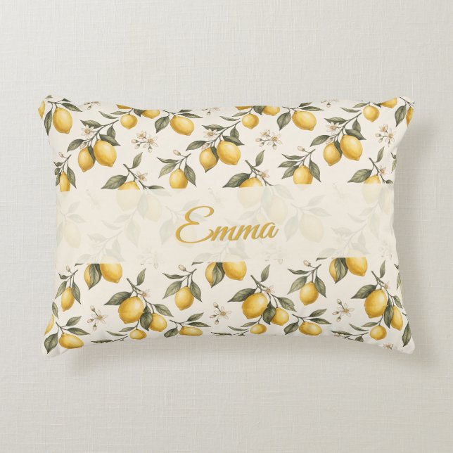 Vintage Citronblomma – Elegant Botanisk Citrus Prydnadskudde (Framsidan)