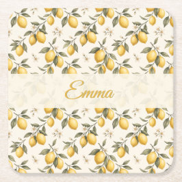 Vintage Citronblomma – Elegant Botanisk Citrus Underlägg Papper Kvadrat