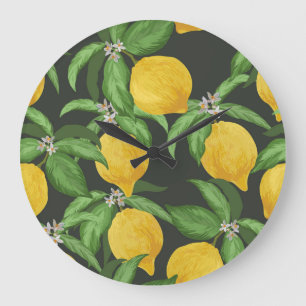 Vintage citrondesign med tropiskt mönster stor klocka