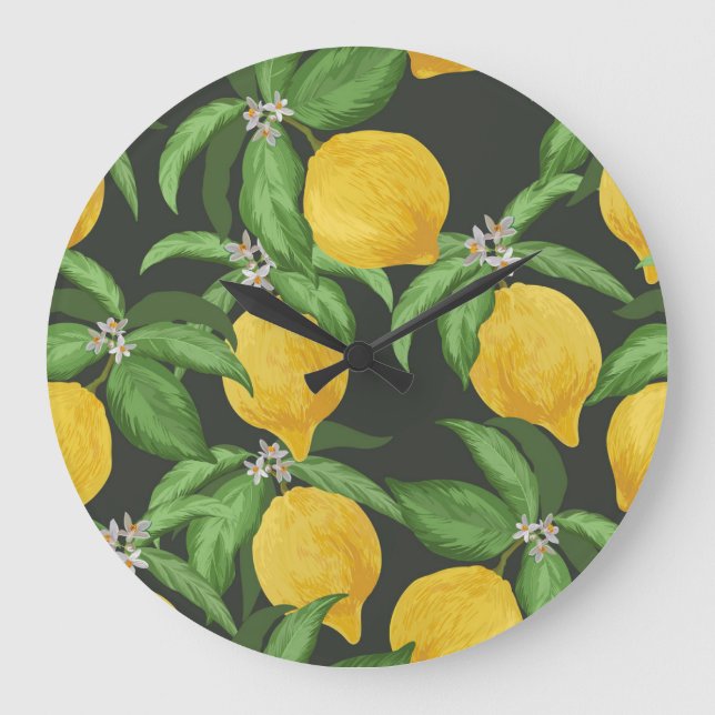 Vintage citrondesign med tropiskt mönster stor klocka (Framsida)