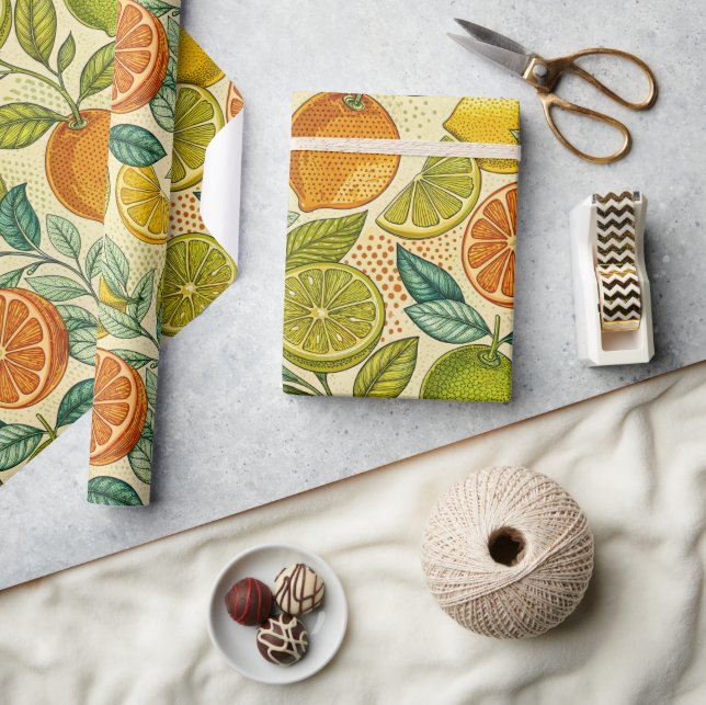 Vintage Citrus Botanical Gift Wrap Presentpapper (Hantverk)