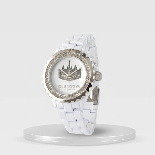Vintage City Chambers Rhinestone White Enamel Armbandsur