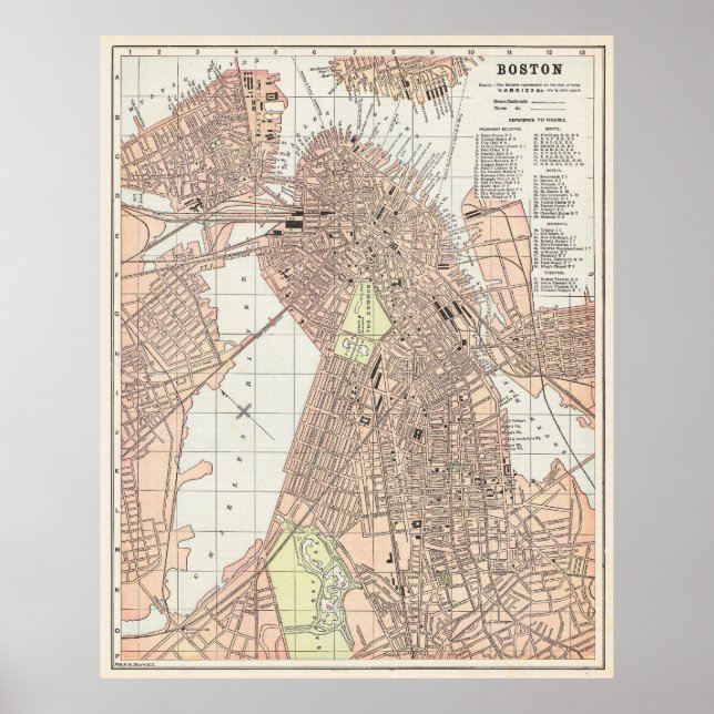 Vintage City Map of Boston 1893 Poster (Framsidan)