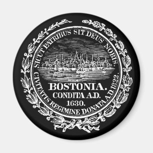 Vintage City of Boston Seal, vit Magnet