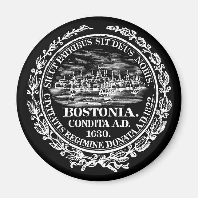 Vintage City of Boston Seal, vit Magnet (Framsidan)