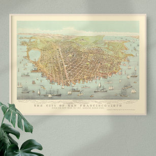Vintage City of San Francisco Reststed Karta, 1878 Poster