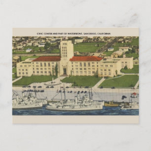 Vintage Civic Center i San Diego Postcard Vykort