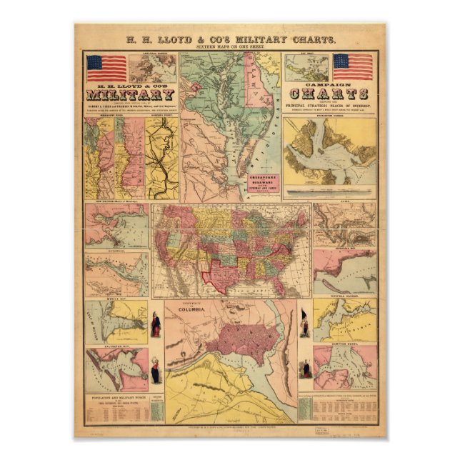 Vintage Civil Krig Military Kartor, 1861 Fototryck (Framsidan)