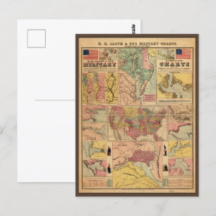 Vintage Civil Krig Military Kartor, 1861 Vykort
