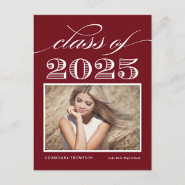Vintage Class of 2025 Burgundy Photo Studenten Vykort