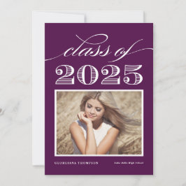 Vintage Class of 2025 Lila Photo Studenten Inbjudningar