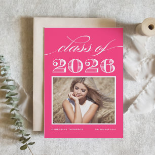 Vintage Class of 2025 Shock rosa Photo Studenten Inbjudningar