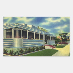 Vintage Classic 50s Retro restaurang Pelican Diner Rektangulärt Klistermärke