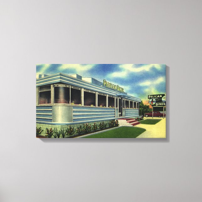 Vintage Classic 50s Retro Restaurant Pelican Midda Canvastryck (Framsida)