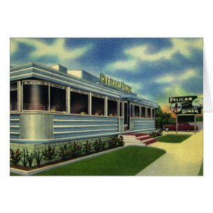 Vintage Classic 50s Retro Restaurant Pelican Midda Hälsningskort