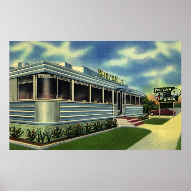 Vintage Classic 50s Retro Restaurant Pelican Midda Poster (Framsidan)