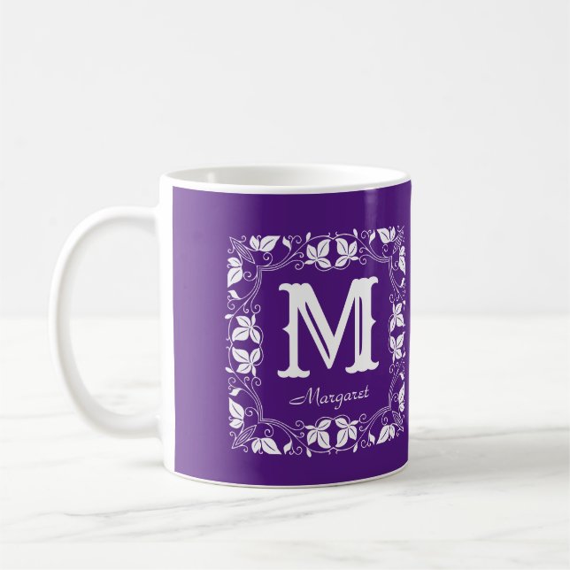 Vintage Classic Blommigt Personlig Monogram Namn Kaffemugg (Vänster)