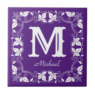 Vintage Classic Blommigt Personlig Monogram Namn Kakelplatta