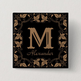 Vintage Classic Blommigt Personlig Monogram Namn Knapp
