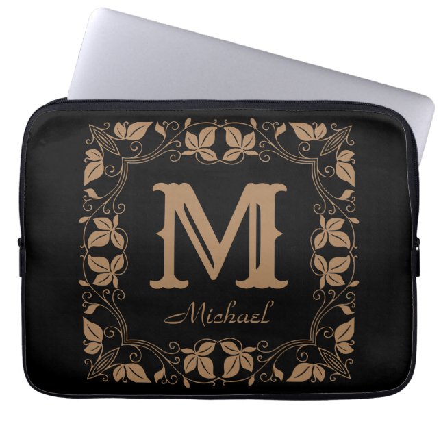 Vintage Classic Blommigt Personlig Monogram Namn Laptop Fodral (Framsidan)