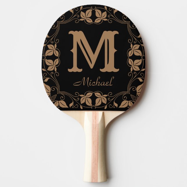 Vintage Classic Blommigt Personlig Monogram Namn Pingisracket (Framsidan)