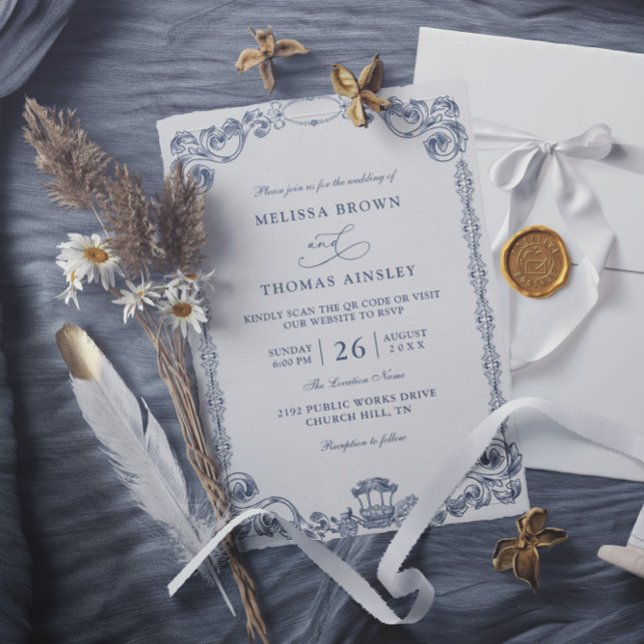 Vintage Classic Elegant Budget QR Code Wedding Inbjudningar (Skapare uppladdad)