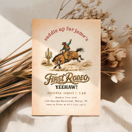Vintage Classic First Rodeo Cowboy 1st Birthday Inbjudningar