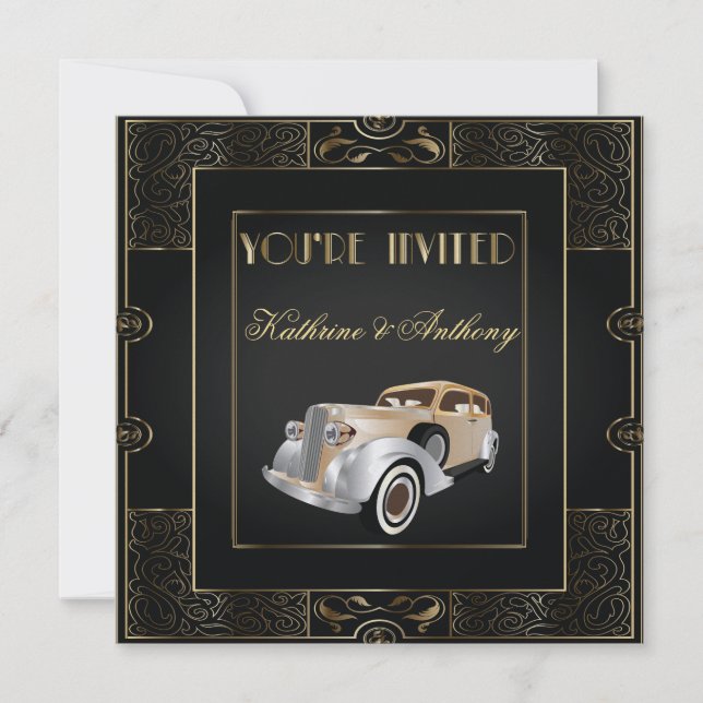 Vintage Classic Gatsby Stil bröllopsinbjudan Inbjudningar (Framsida)