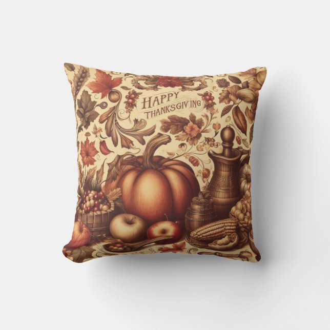 Vintage/Classic Glad Thanksgiving Kudde (Framsida)