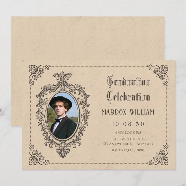 Vintage Classic gothic oldschool-foto studenten Inbjudningar (Fram/baksida)