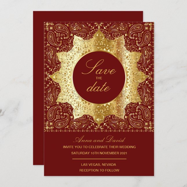 Vintage Classic Guld Spara datuminbjudan Inbjudningar (Fram/baksida)