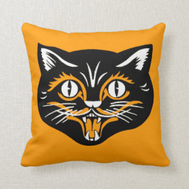 Vintage Classic Halloween Black Cat Ansikte Fangs Kudde