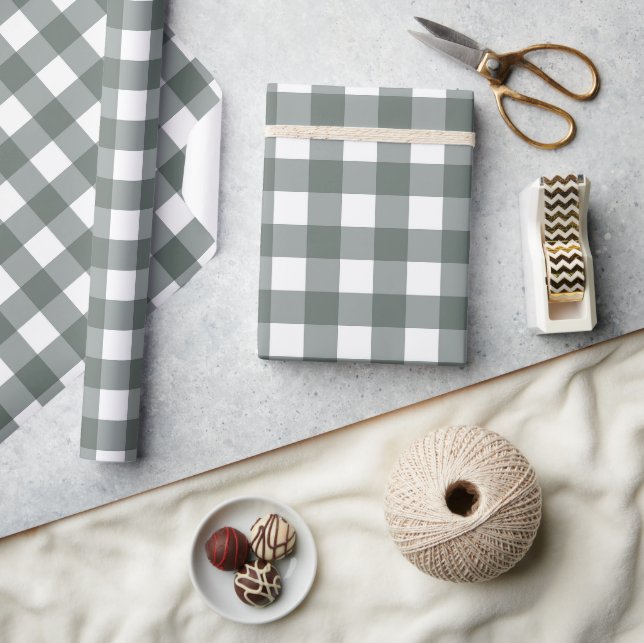 Vintage Classic Mörk grönt Gingham Mönster Presentpapper (Hantverk)