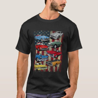 Vintage Classic Muscle Car Retro American Flagga P T Shirt