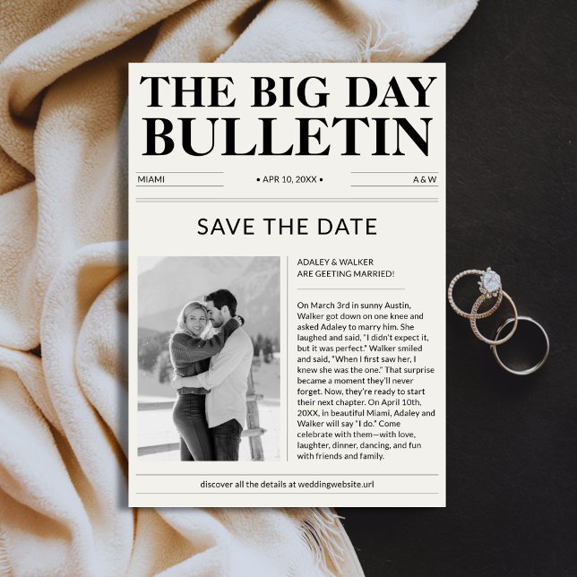 Vintage Classic Newspaper Winter Wedding Photo Spara Datumet (Skapare uppladdad)