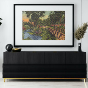 Vintage Classic Scenia Blommigt Sjö Bridge Poster
