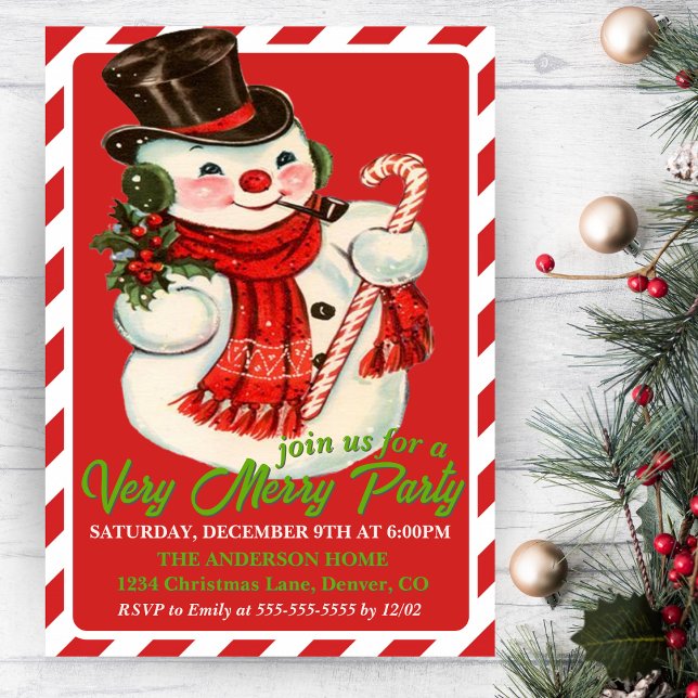 Vintage Classic Snögubbe Anpassningsbar jul Party Inbjudningar (Vintage Classic Snowman Custom Christmas Party Invitation)
