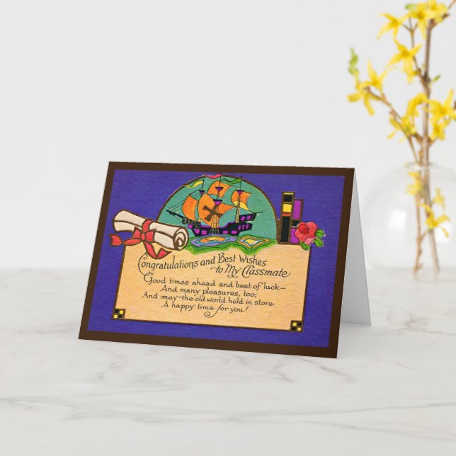 Vintage Classmate Studenten Kort (Gul blomma)