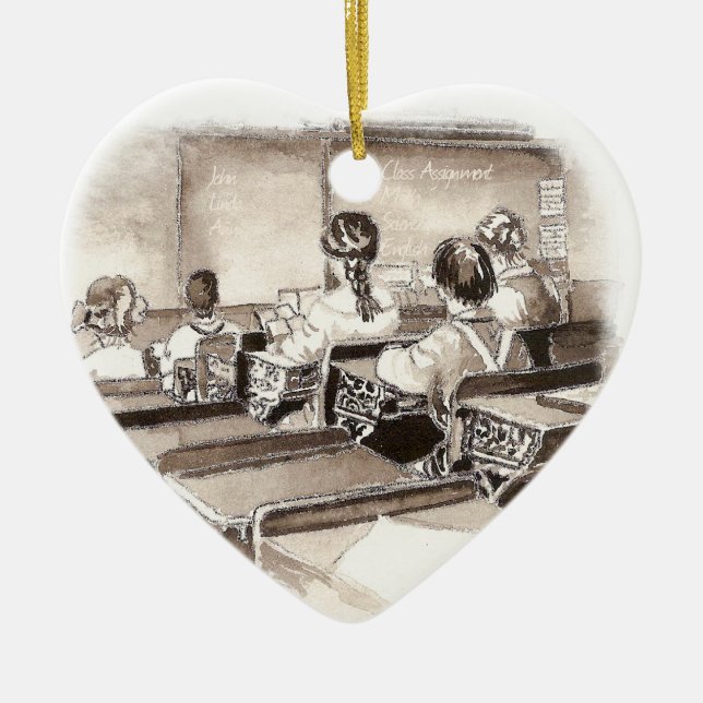 Vintage Classroom Art Teacher Student Julgransprydnad Keramik (Framsidan)