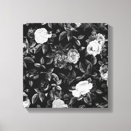 Vintage Classy Elegant Black och Vit ros Canvastryck