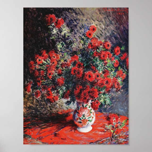 Vintage Claude Monet Red Chrysanthemums Poster (Framsidan)