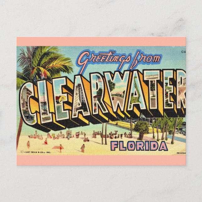 Vintage Clearwater Florida Vykort (Framsida)
