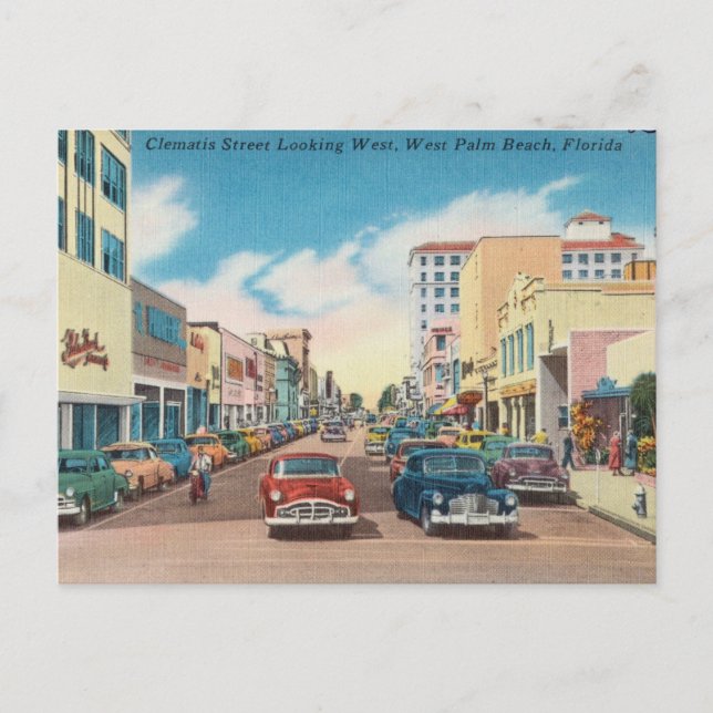 Vintage Clematis Street, West Palm Beach, Florida Vykort (Framsida)
