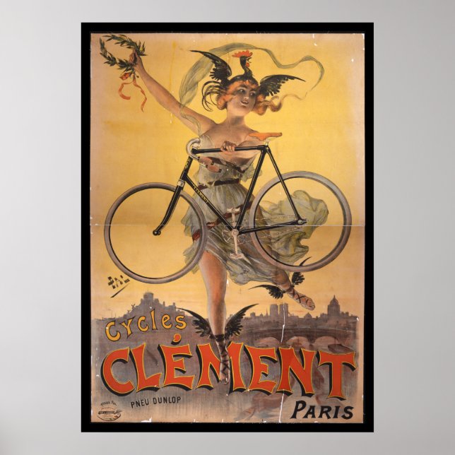 Vintage Clement Paris Bicycle and Art Poster Girl (Framsidan)